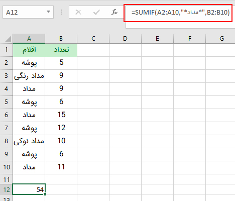 مطابقت بخشی از متن در یکی از انواع روش های جمع شرطی در اکسل