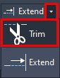 محل قرارگیری دستور EXTENT و TRIM در نوار ابزار اتوکد