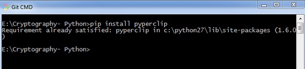 خروجی دستور نصب افزونه Pyperclip در پایتون