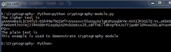 خروجی مثال پیاده‌سازی ماژول Cryptography در پایتون