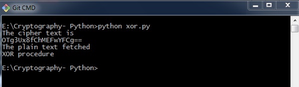 خروجی کدهای مثال فرایند XOR برای رمزنگاری در پایتون