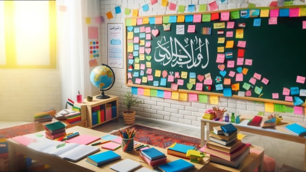 کلاس درس عربی با استیکی نوت های رنگارنگ
