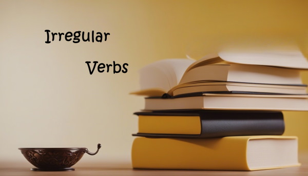 تصویر چند کتاب که روی هم قرار گرفته و کنار آن نوشته شده irregular verbs