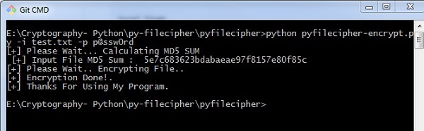خروجی اجرای دستور رمزگشایی فایل ها با پایتون در خط فرمان
