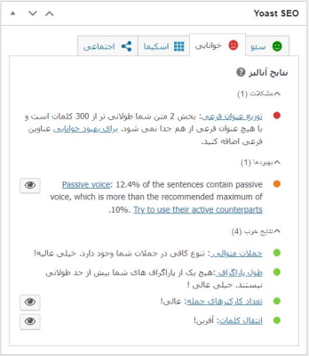 تب خوانایی در افزونه یواست سئو