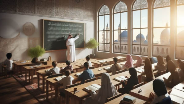 معلمی در حال تدریس عربی است