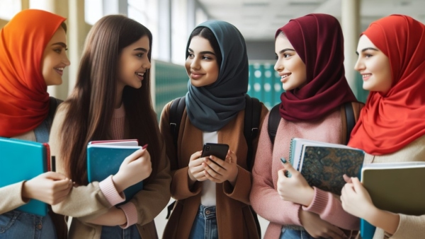 دختران نوجوان در حال گفتگو در دبیرستان
