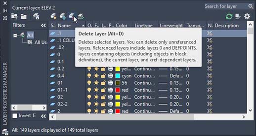 حذف لایه در اتوکد