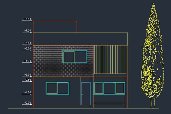 کد ارتفاعی در نما در اتوکد