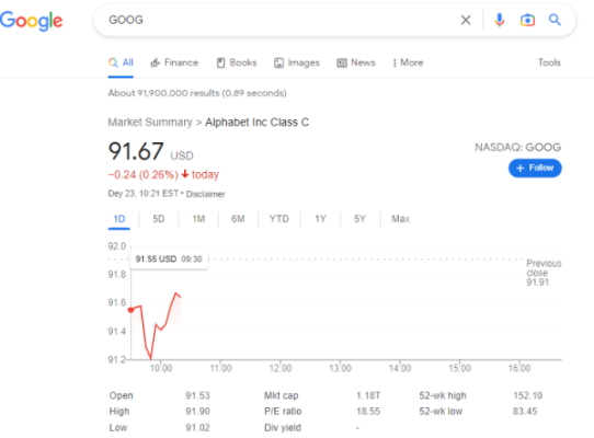 دیدن قیمت سهام در گوگل 