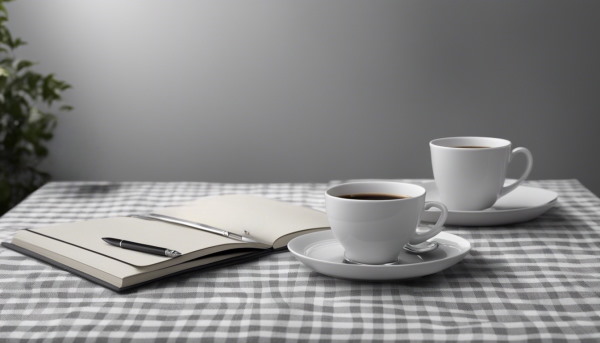 تصویر دو فنجان قهوه و یک دفتر روی میز