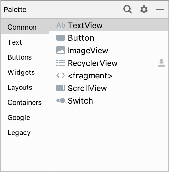 انتخاب بخش palette در ویرایشگر طرح بندی