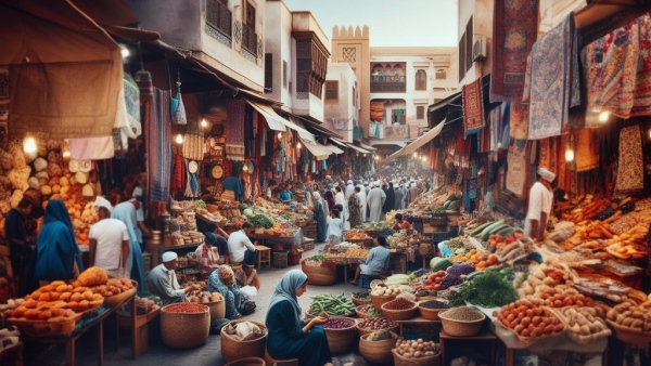نمایی از یک بازار عربی و مردمی که در حال خرید کردن هستند
