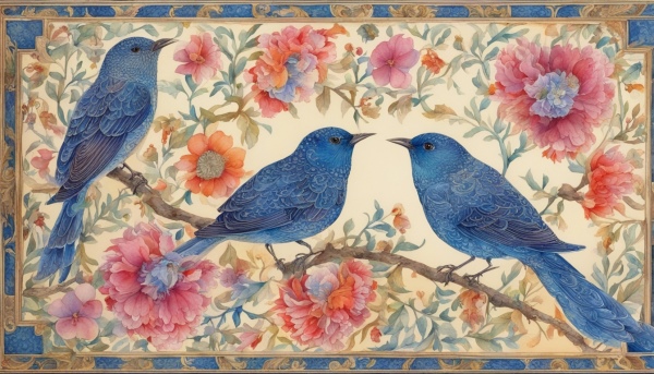 نقاشی دو پرنده در حال آواز خواندن