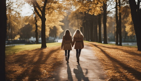 تصویر دو دختر در حال قدم زدن در پارک