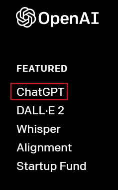 گزینه ChatGPT در سایت OpenAI