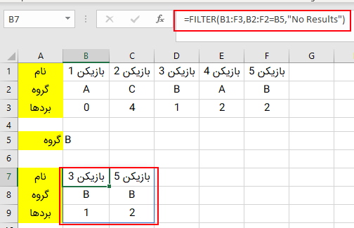 کارکرد تابع فیلتر روی داده های افقی