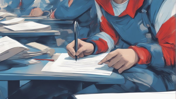 نمای نزدیک از دست یک دانش آموز نشسته پشت میز در حال نوشتن (تصویر تزئینی مطلب انتگرال جز به جز)