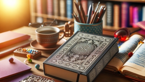 کتاب نفیس عربی روی میز 
