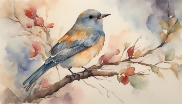نقاشی پرنده روی شاخه درخت