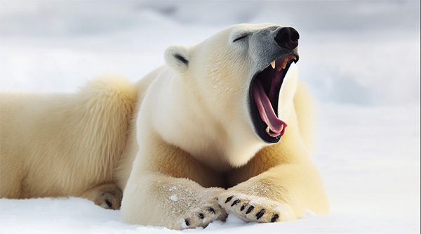 خرس قطبی در حال خمیازه کشیدن
