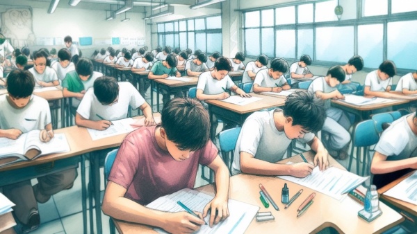 دانش آموزان پسر در جلسه امتحان