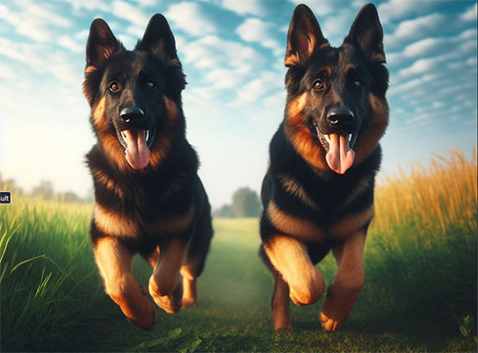 دو سگ در حال دویدن در طبیعت