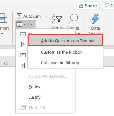 گزینه Add to Quick Access Toolbar