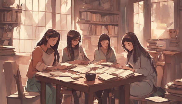 جمعی از دختران در حال مطالعه