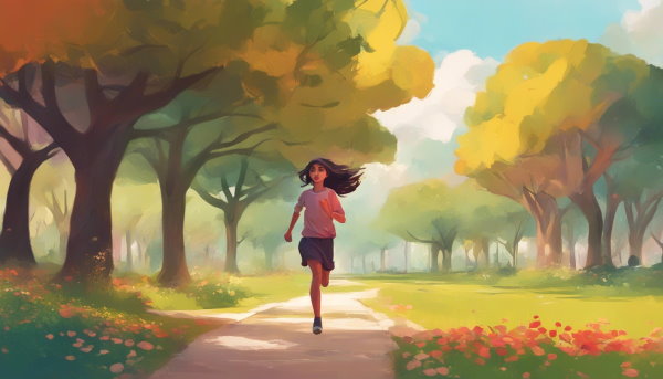 دختری در حال دویدن در پارک (تصویر تزئینی مطلب روش های درس خواندن سریع)