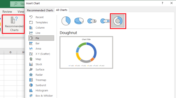 گزینه نمودارهای پیشنهادی برنامه اکسل