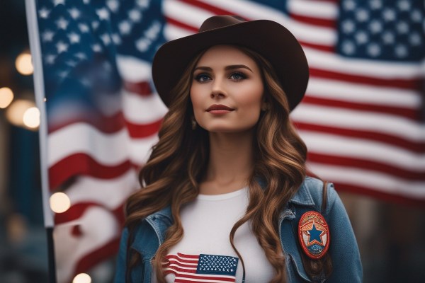 دختری کنار پرچم آمریکا