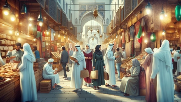 مردان و زنان عرب در حال خرید کردن در بازار بزرگ