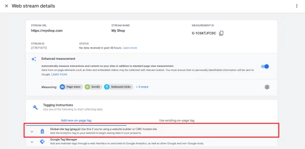 محل قرار گرفتن global tag در آنالیتیکس