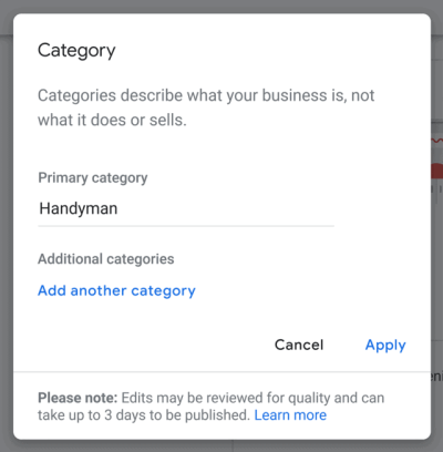تعیین دسته بندی کسب و کار در پروفایلgoogle my business