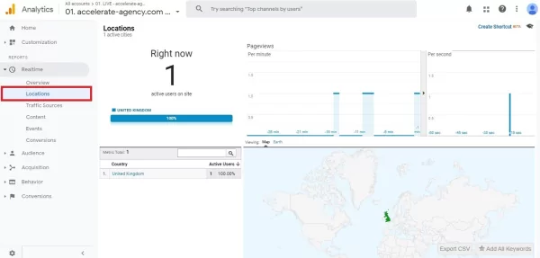 گزارش لحظه ای real time بخش موقعیت مکانی در گوگل آنالیتیکس