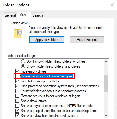 نشان دادن پسوند فایل ها در ویندوز 10