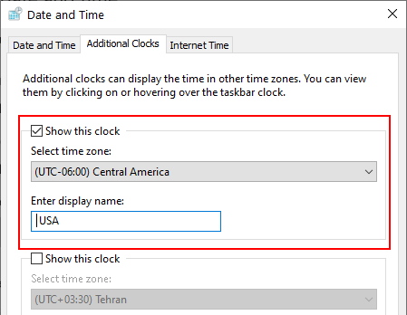 انتخاب منطقه زمانی برای ساعت جدید ویندوز 