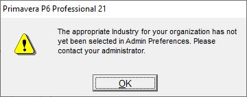 پیغام لزوم تنظیم صنعت مورد نظر برای استفاده از Primavera