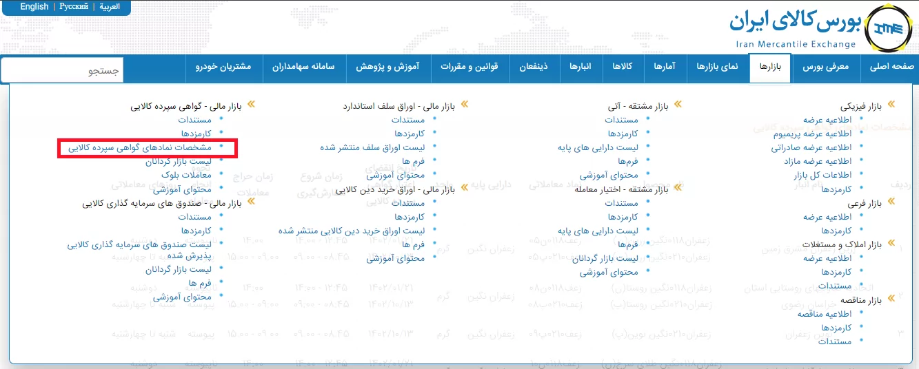 مشخصات گواهی سپرده کالایی