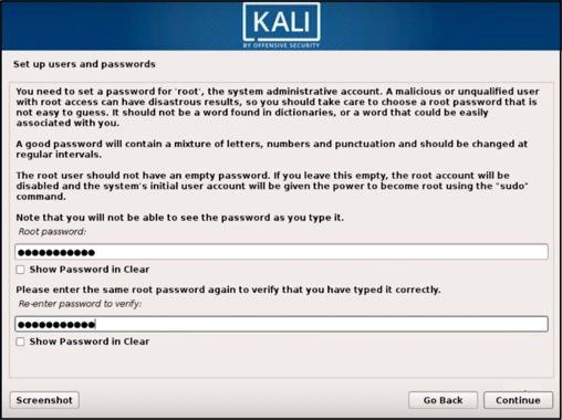 Kali Linux için bir şifre seçin