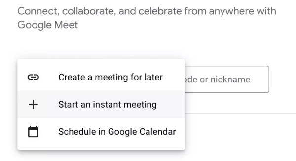 روش‌های آغاز جلسه در گوگل Meet
