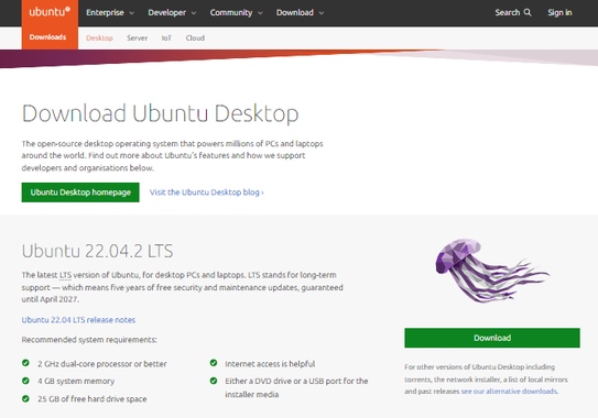 Ubuntu resim dosyası indirme sayfası