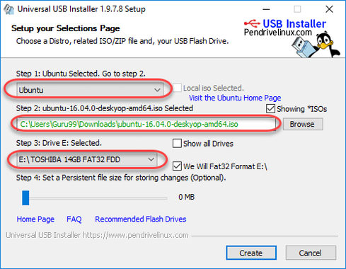 تنظیمات universal usb installer