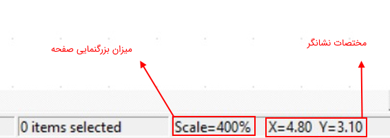 مختصات نشانگر و میزان بزرگنمایی صفحه در نرم افزار PSpice