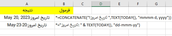 ادغام رشته متنی و فرمول های دیگر با تابع Concatenate در اکسل