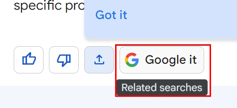 دکمه نمایش نتایج جست و جو در صفحه هوش مصنوعی گوگل بارد 