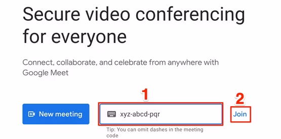 جلسه گوگل میت با کد 