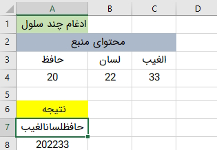 ترکیب متن چند سلول در اکسل 