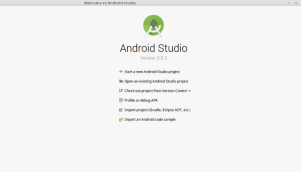 Android Studio'nun ana sayfası